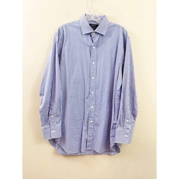 POLO Ralph Lauren Slim Fit Stretch Poplin Plaid Blue/White Button Down Shirt - Picture 1 of 6